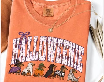 Halloweenie Dachshund Halloween Shirt, Funny Dog Lover Hoodie, Spooky Dachshund Sweatshirt, Costume Dog Tee, Comfort Colors