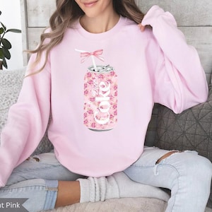Coquette Diet Coke Sweatshirt, Floral Diet Coke T-shirt, Cute Baby Pink Bow Hoodie, Trendy Soda Can With Roses