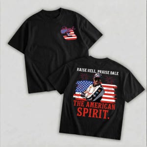 a black t-shirt with a graphic design and text on the back.