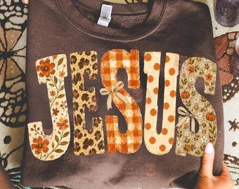 Jesus Autumn Floral Leopard Plaid Pumpkin Bows Shirt, Faith Christian Hoodie, Trendy Religious Sweatshirt, Vintage Jesus Tee