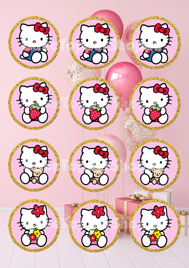 Kitty Cupcake Topper Kitty Printable Cupcake Toppers Kawaii Characters Cupcake Toppers Kitty Cupcake Toppers Cupcake Kitty Topper image 3