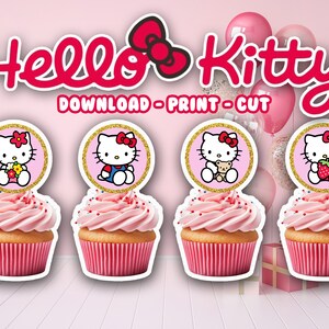 Kitty Cupcake Topper Kitty Printable Cupcake Toppers Kawaii Characters Cupcake Toppers Kitty Cupcake Toppers Cupcake Kitty Topper image 1