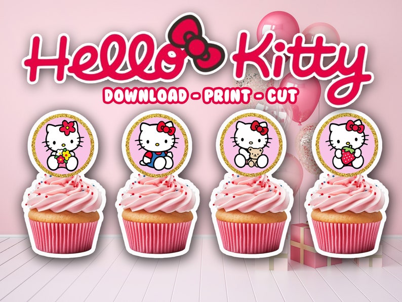 Kitty Cupcake Topper Kitty Printable Cupcake Toppers Kawaii Characters Cupcake Toppers Kitty Cupcake Toppers Cupcake Kitty Topper image 1