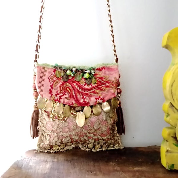 Palace Purse, Antique Silk, Vintage Lace, Beaded, Vintage Embroidered, Bohemian, Purse, Pastel, Cute Bag, Dance Bag