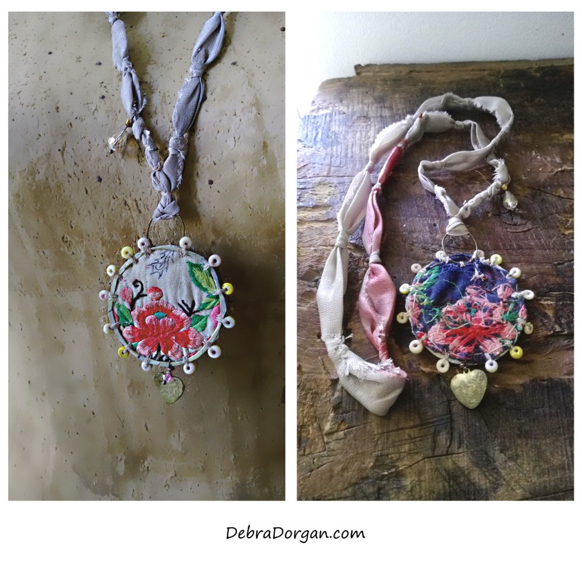 Sweet Rose Necklace Vintage Embroidery Beaded Vintage Silk Etsy