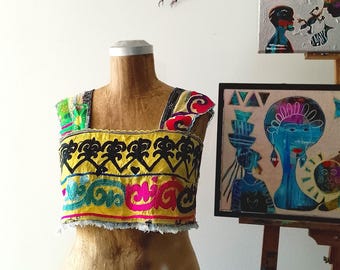 Handmade Patchwork Crop Top Vintage Embroidery