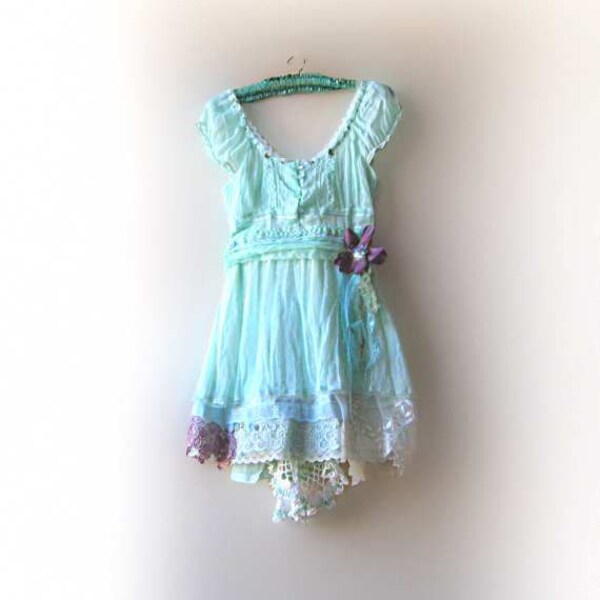 RESERVED Deposit Payment for Brandy - Chiffon Dress, Aqua, Mint, Blue, Green, Floaty, Purple Flower, Vintage Lace, Gypsy Bohemian