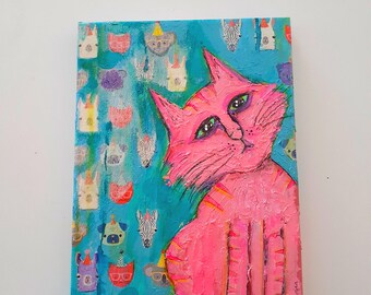 Pink Tabby Cat Original Painting