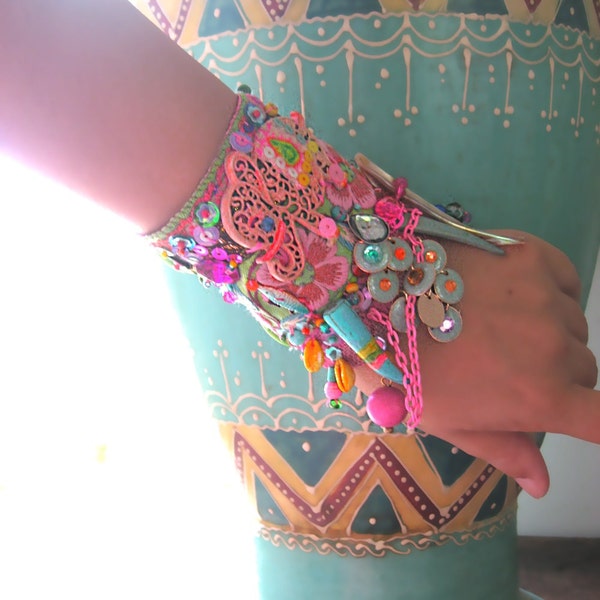 Elephant Monsoon, Gypsy Bracelet, Bohemian Gypsy, Cuff, Vintage, Embroidery, Boho Jewelry