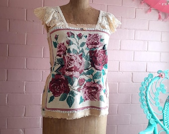 Antique Tattered Roses Top