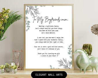 Personalised to my boyfriends mum, black, white and green floral poem digital design