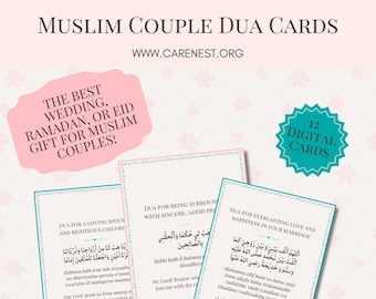 Muslim Couple Dua Cards | Islamic Wedding Nikah Gift | Muslim Family | Quran Dua | Transliteration | Printable Flashcards | Ramadan Eid Gift