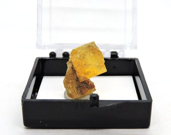 Yellow Fluorite in perky box thumbnail mineral specimen