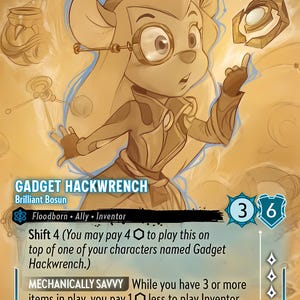 Standard Lorcana Proxy Card – Set 6 Enchanted – Gadget Hackwrench Brilliant Bosun – Rainbow Foil Finish – High Quality – Single Card