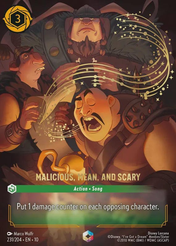 Set 10 Enchanted - Malicious, Mean, and Scary  Foil Finish  High Quality   Lorcana Proxy Card 231/204 - Etsy