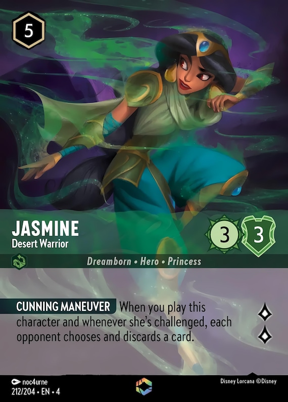 Set 4 Enchanted Jasmine Desert Warrior  Foil Finish  High Quality   Lorcana Proxy Card