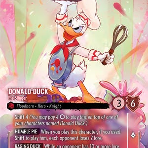 Disney Lorcana (PADRÃO) CONJUNTO 5 Donald Duck Pie Slinger Lorcana Enchanted Proxy/Orca Foil