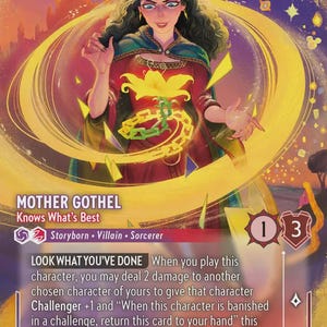 Standard Lorcana Proxy Card – Set 8 Enchanted - Mother Gothel Knows What&#39;s Best  – Rainbow Foil Finish – High Quality – Single Card