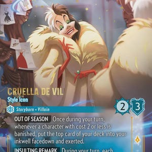 Disney Lorcana SET 9 (STANDARD) Cruella De Vil - Style Icon  Lorcana Epic/Enchanted/Iconic Proxy/Orca Foil