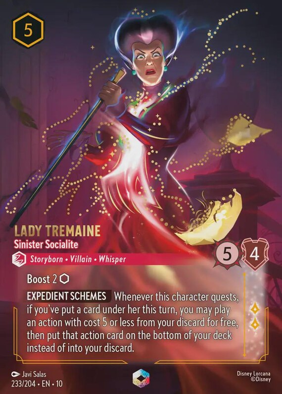 Set 10 Enchanted - Lady Tremaine Sinister Socialite  Foil Finish  High  Quality  Lorcana Proxy Card 233/204