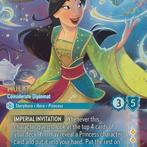 Standard Lorcana Proxy Card – Set 8 Enchanted  –Mulan - Considerate Diplomat – Rainbow Foil Finish – High Quality – Single Card