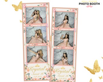 Butterfly Wedding Photobooth Template | 2x6 Photo Booth Design | Quince Photobooth Template | pink white butterfly photo template |