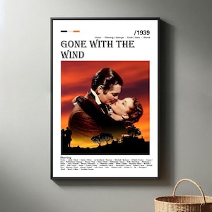 Autant en emporte le vent affiche du film | Impression sur toile de haute qualité I Affiche de film minimaliste | Arts décoratifs modernes | Cadeau film populaire