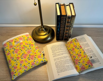 Set de lecture Hortense, Collection Lilas Jaune, Housse de livre, Marque page