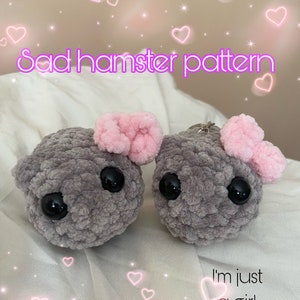 Sad hamster TikTok meme crochet pattern no sew + mini bow, pdf pattern , amigurumi, beginner friendly, crochet plushies