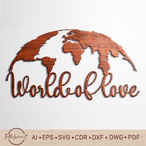Mapa del mundo para pared - Archivo cortado con láser - Plantilla cortada con láser y SVG para decoración de pared / n.° 4
