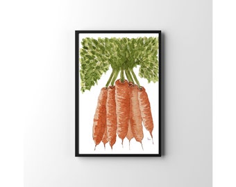 Watercolor Giclee Kitchen Art Print, "Carrots", Wall Decor