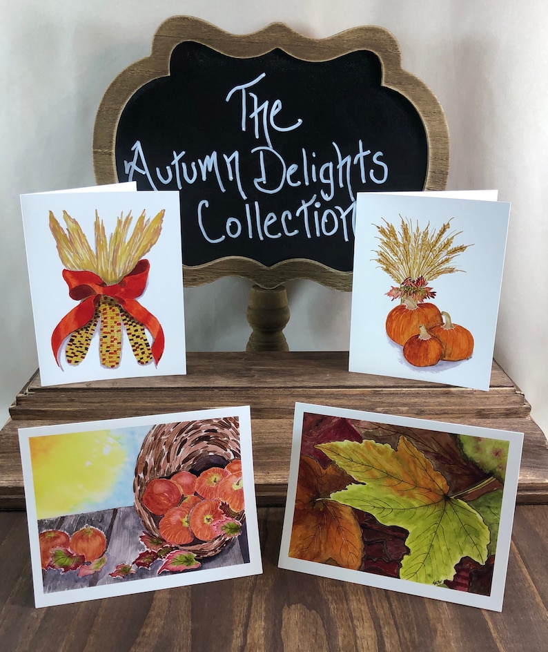 Autumn/Fall Watercolor Note Card Set w Envelopes image 1