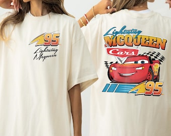Retro Two-Sided Lightning McQueen Shirt, Vintage Cars Movie Shirt, Radiator Springs Tee, Rusteze Cars Design, Family Vacation Apparel