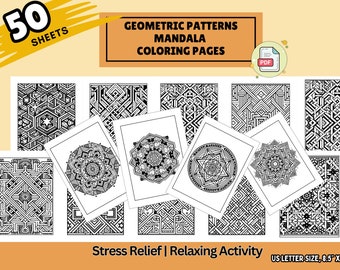 Mandalas à colorier, motifs géométriques, PDF, 50 mandalas à imprimer, coloriage anti-stress, art thérapie, coloriage abstrait