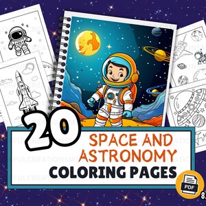 Space and Astronomy Coloring Pages for Kids Aged 5-8, 20 Printable PDF, Fun Educational Activities, Explore the Universe, Coloring for kids