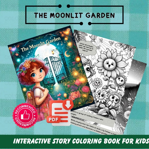 Interactive Storytelling Digital Coloring Book - The Moonlit Garden| Moral Story for Kids 4-7 | PDF| Creativity & Family Bonding