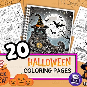 Fun Halloween Coloring Pages for Kids Aged 5-8, 20 Printable PDF, US Letter Size, Spooky and Cute Designs for Creative Fun, Happy Halloween