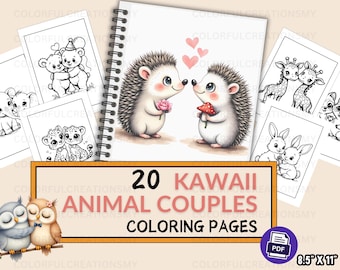 Kawaii Animal Couples Coloring Book, 20 Pages (PDF Printable)
