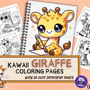 Kawaii Giraffe Coloring Pages for Kids 5-8 Years Old, 20 Fun and Adorable Printable, PDF, Cute Giraffe Coloring Book, Kids Activity Pages