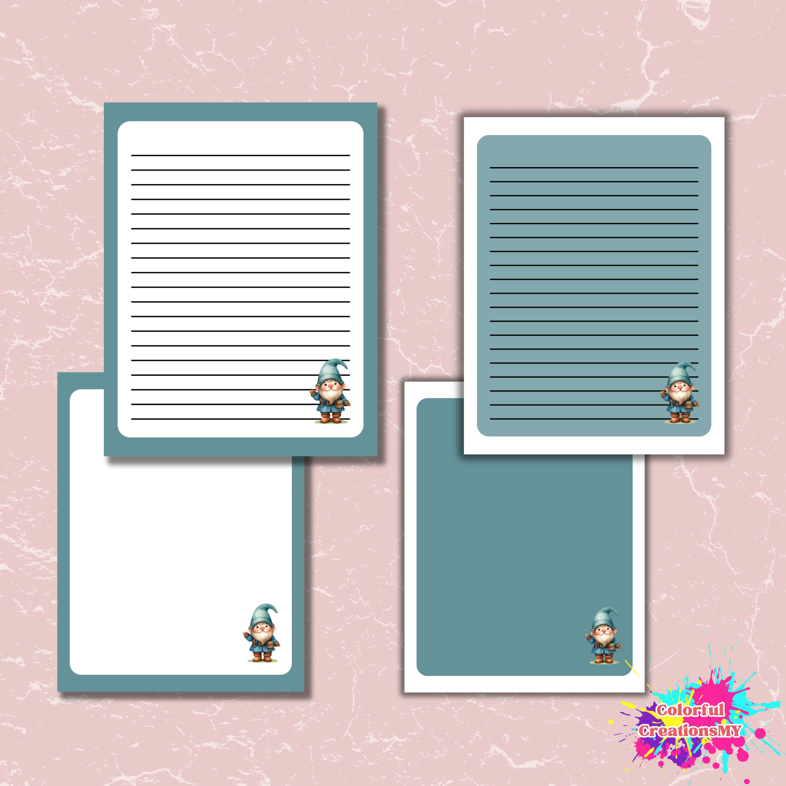 Printable Stationery PDF, Digital Journal Pages, Letter Size 8.5x11, 12 ...