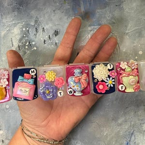 Decorative 7-Day Pill Organizer: Perfume Bottle Design, Handmade Travel Case