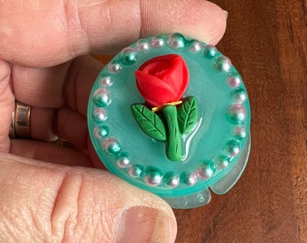 Mini Pill Box • "The Rose"  Embellished Pill Case for Purse or Backpack • Cute Pill Case • Pill Carrier • Hypo Pot • Stash Box