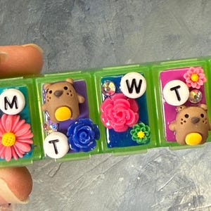 Teeny Pill Box - Vitamin Case • &quot;Teddy Bear Picnic&quot; • Cute Pill Box, Medicine Vitamin Dispenser, 7 Day Pill box