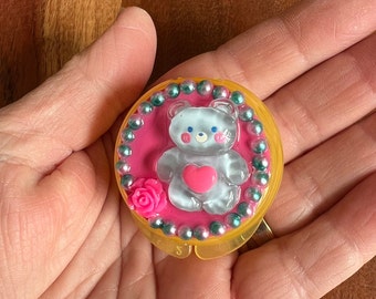 Mini Pill Box • "Blue Bear"  Embellished Pill Case for Purse or Backpack • Cute Pill Case • Pill Carrier • Hypo Pot • Stash Box