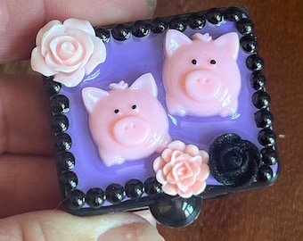 Mini Pill Box • "Piggy Parade"  Embellished Pill Case for Purse or Backpack • Cute Pill Case • Pill Carrier • Hypo Pot • Stash Box