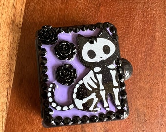 Mini Pill Box • "Skele-Cat"  Embellished Pill Case for Purse or Backpack • Cute Pill Case • Pill Carrier • Hypo Pot • Stash Box