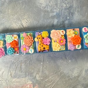 Giraffe in the Garden • 7 Day pill case • Cute Pill Box, Weekly pill organizer • Travel Pill Case