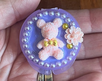 Mini Pill Box • "Rose Teddy"  Embellished Pill Case for Purse or Backpack • Cute Pill Case • Pill Carrier • Hypo Pot • Stash Box