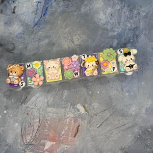 Kawaii cuties,  animal & floral pastel Weekly Pill Organizer – 6” Hand-Decorated Pill Case
