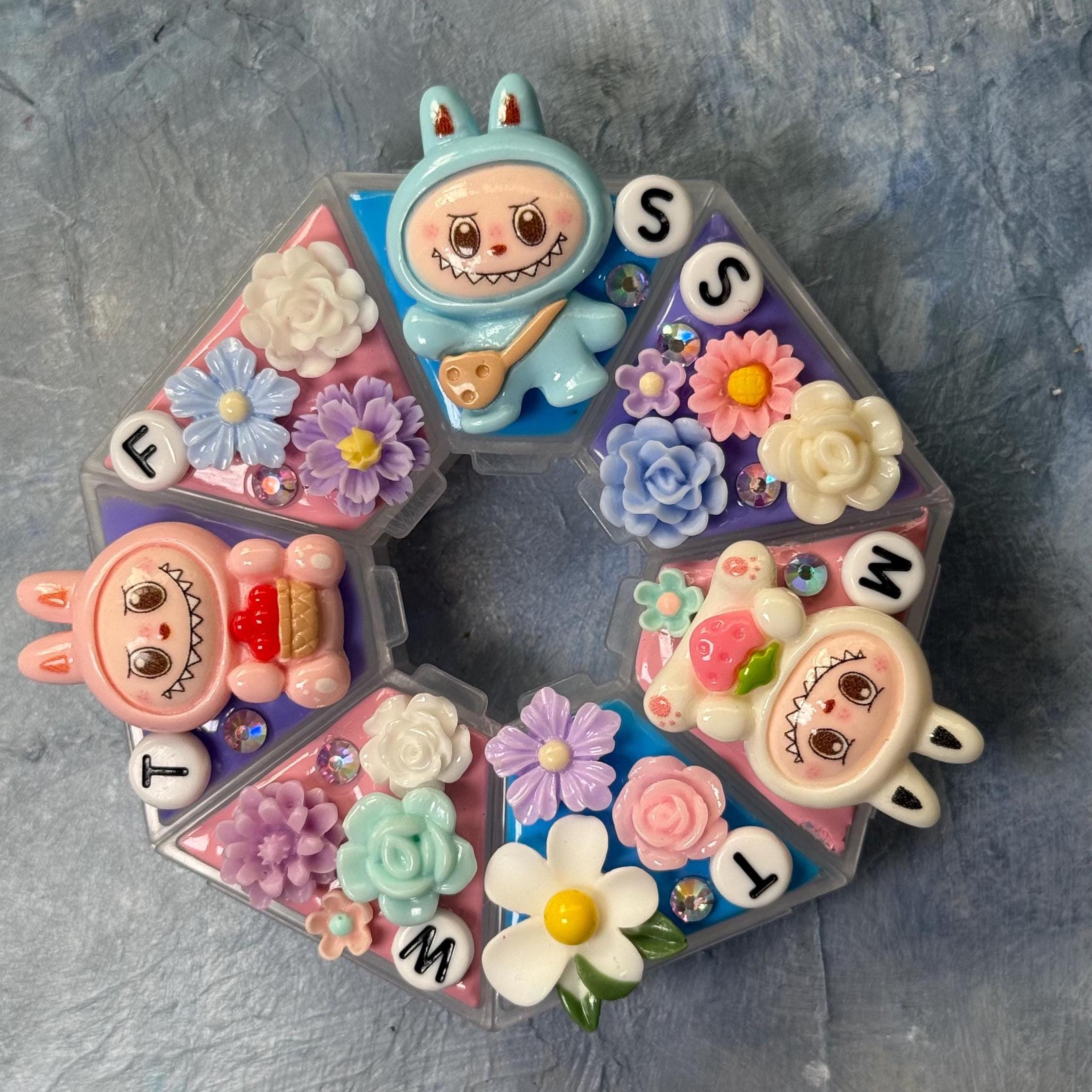 Labubu Weekly Pill Organizer – 7-day Decorative Circular Pill Box